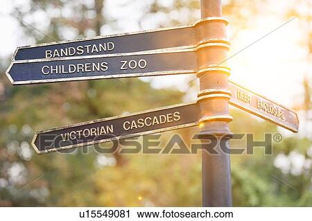 Stock Image - Metal Park Directional Sign. Fotosearch