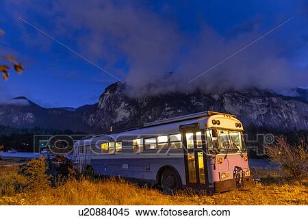 Stock Photography - Motorhome parked near mountain, Squamish, British Columbia, Canada. Fotosearch