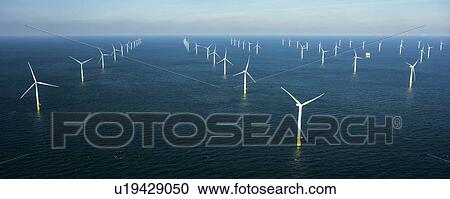 Stock Image - Offshore windfarm, north of Island of Ameland, Friesland, Netherlands. Fotosearch