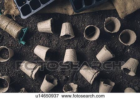 Peat pots and soil View Large Photo Image Stock Photo - Peat pots and soil. Fotosearch