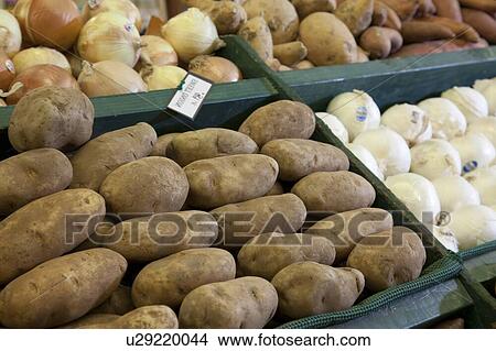 Picture - Potatoes on display in produce market. Fotosearch