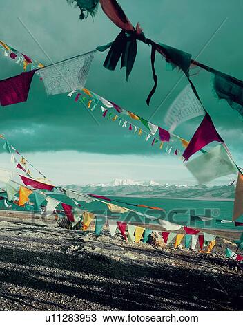 Prayer Flags by Lake in China View Large Photo Image Stock Image - Prayer Flags by Lake in China. Fotosearch