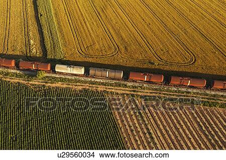 Picture - Rail freight transport, aerial view. Fotosearch