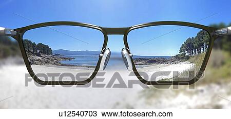 Stock Image - Sharp vision through corrective glasses, illustration. Fotosearch