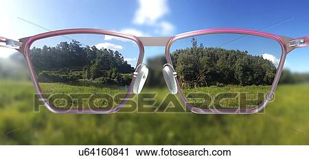 Stock Image - Sharp vision through corrective glasses, illustration. Fotosearch