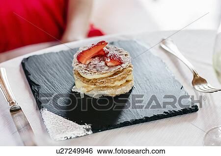 Strawberry shortcake on square stone plate View Large Photo Image Stock Photograph - Strawberry shortcake on square stone plate. Fotosearch