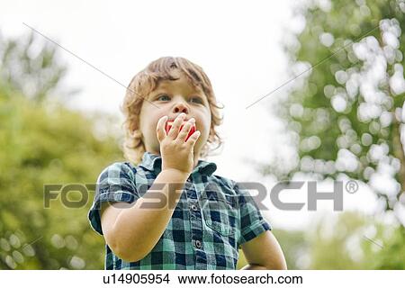 Toddler biting on toy block in park View Large Photo Image Picture - Toddler biting on toy block in park. Fotosearch