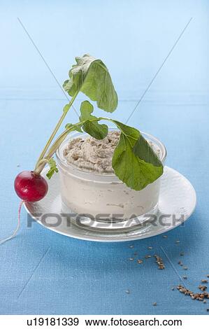 Stock Photo - Vegetarian dip with raw vegetables. Fotosearch
