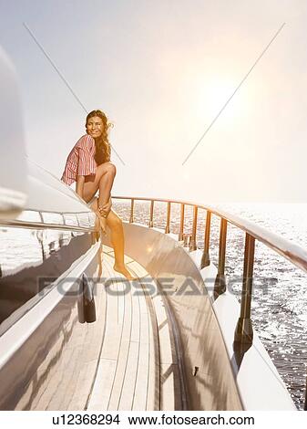 Woman on Deck of Boat View Large Photo Image Picture - Woman on Deck of Boat. Fotosearch