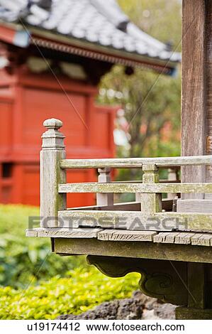 Stock Image - Wood Railing at Senso-ji Temple. Fotosearch