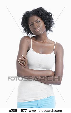 African American young woman with arms crossed thinking over white background View Large Photo Image Stock Photo - African American young woman with arms crossed thinking over white background. Fotosearch