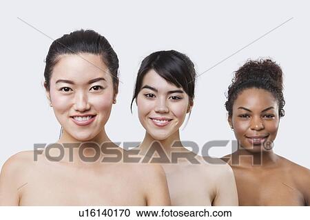 Stock Image - Beauty portrait of young multi-ethnic women over white background. Fotosearch