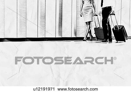 Stock Image - Businessman and businesswoman attending business conference in a hotel. Fotosearch