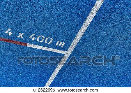 Close up of 400 meter sprint blue tracking field View Large Photo Image Stock Photography - Close up of 400 meter sprint blue tracking field. Fotosearch