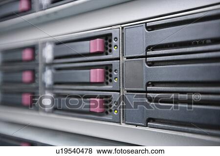 Close-up of computer network in server room View Large Photo Image Stock Photo - Close-up of computer network in server room. Fotosearch