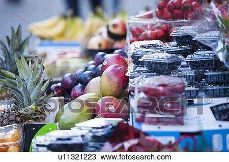 Stock Image - Close-up of fruits for sale. Fotosearch