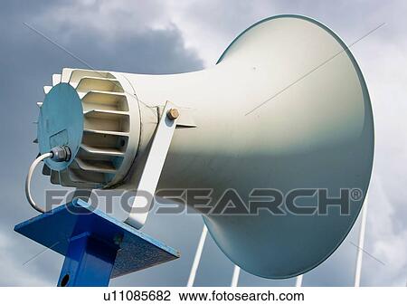 Stock Image - Close up photo of photo of horn speaker in stadium. Fotosearch