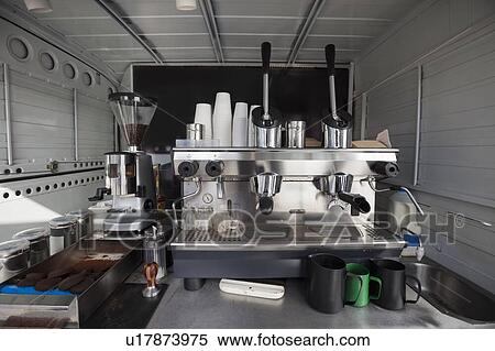 Stock Photography - Coffee machine in mobile shop. Fotosearch