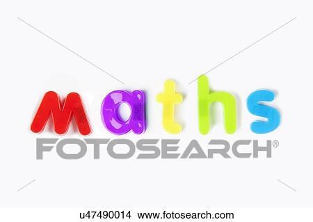 Picture - Colorful alphabet magnets spelling 'maths' over white background. Fotosearch