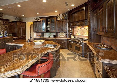 Contemporary kitchen interior design in mansion View Large Photo Image Stock Photography - Contemporary kitchen interior design in mansion. Fotosearch