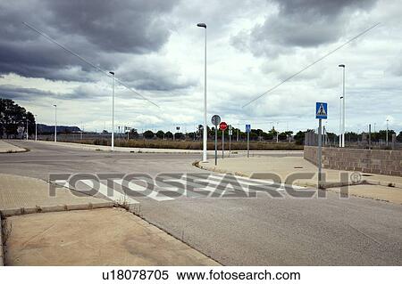 Stock Photography - Cross roads in abandoned estate building site, Valencia region, Spain. Fotosearch