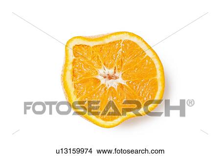 Cross section of a squeezed orange slice over white background View Large Photo Image Picture - Cross section of a squeezed orange slice over white background. Fotosearch