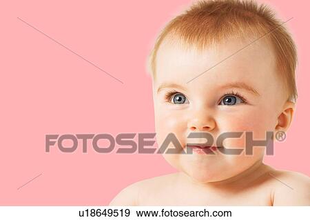 Cute baby girl smiling on pink background View Large Photo Image Stock Photo - Cute baby girl smiling on pink background. Fotosearch