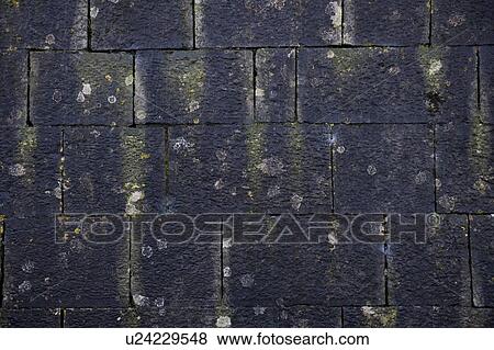 Dark old stone wall with some moss View Large Photo Image Stock Photo - Dark old stone wall with some moss. Fotosearch
