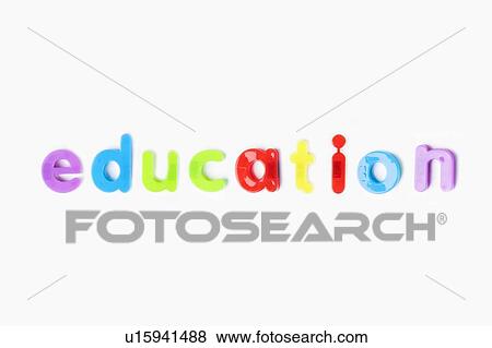 Stock Photo - Education' spelled with colorful alphabet magnets over white background. Fotosearch