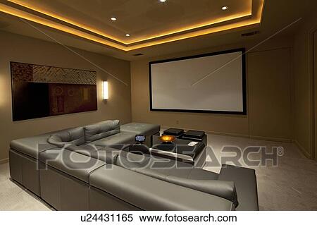 Empty media room with leather furniture in luxury villa View Large Photo Image Stock Photography - Empty media room with leather furniture in luxury villa. Fotosearch