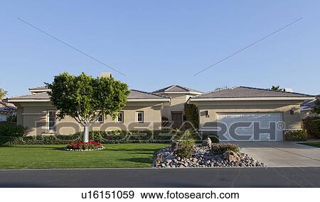 Front of house with lawn and driveway View Large Photo Image Stock Photo - Front of house with lawn and driveway. Fotosearch