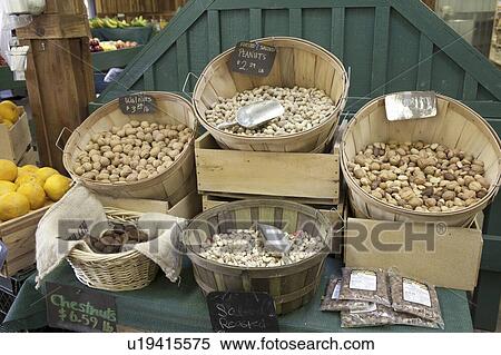 Stock Photography - Fruits in basket on display in market. Fotosearch