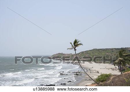 High angle view of Vagator beach, Goa, India View Large Photo Image Stock Photo - High angle view of Vagator beach, Goa, India. Fotosearch