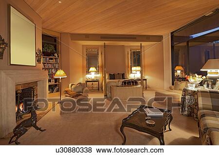 Stock Photo - Huge bedroom in luxury house. Fotosearch