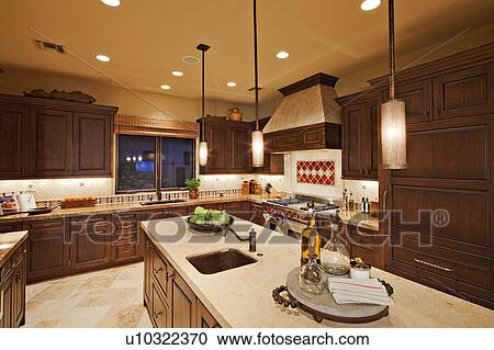 Interior of contemporary kitchen in luxury villa View Large Photo Image Stock Image - Interior of contemporary kitchen in luxury villa. Fotosearch