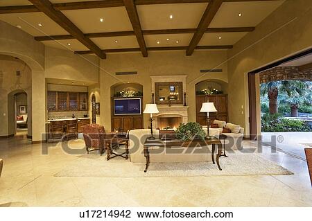 Stock Image - Interior of modern living room of luxury villa. Fotosearch