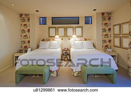 Interior of twin bedroom View Large Photo Image Stock Image - Interior of twin bedroom. Fotosearch