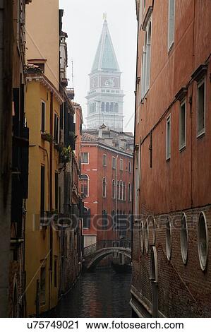 Stock Image - Italy Venice canal and bell tower. Fotosearch