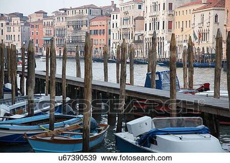Stock Photo - Italy Venice jetty with boats. Fotosearch