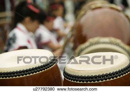 Stock Image - Japan Nikko Taiko drumming. Fotosearch