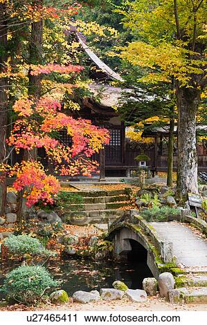 Japanese temple with bridge and trees View Large Photo Image Stock Image - Japanese temple with bridge and trees. Fotosearch