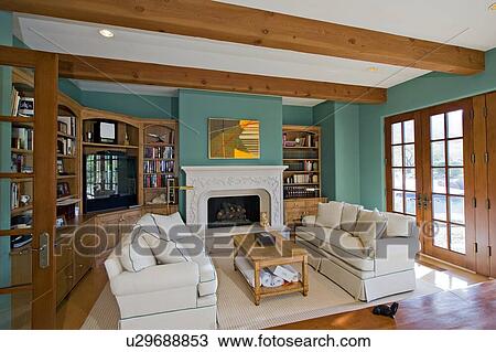 Stock Image - Living room interior of luxury mansion. Fotosearch