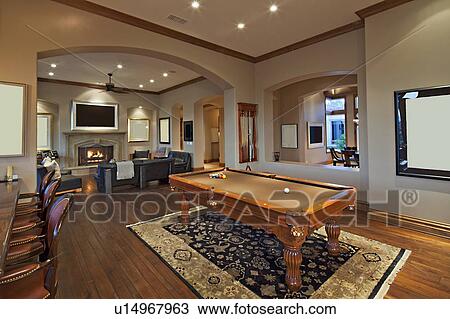 Living room with billiard table View Large Photo Image Stock Image - Living room with billiard table. Fotosearch