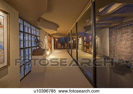 Stock Photography - Long hallway interior in luxury villa. Fotosearch