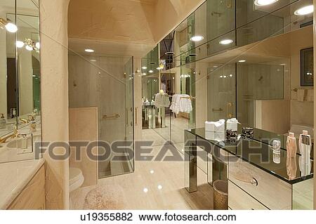 Luxurious glass bathroom interior of villa View Large Photo Image Stock Image - Luxurious glass bathroom interior of villa. Fotosearch
