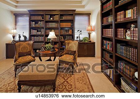Stock Photograph - Luxurious study room in mansion. Fotosearch