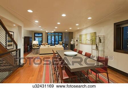 Modern dining table and chair in mansion View Large Photo Image Stock Photo - Modern dining table and chair in mansion. Fotosearch