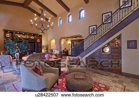 Stock Photo - Modern interior design of living room in luxury mansion. Fotosearch