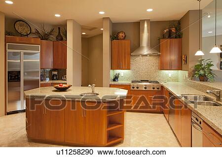 Modern kitchen in luxury manor house View Large Photo Image Stock Image - Modern kitchen in luxury manor house. Fotosearch