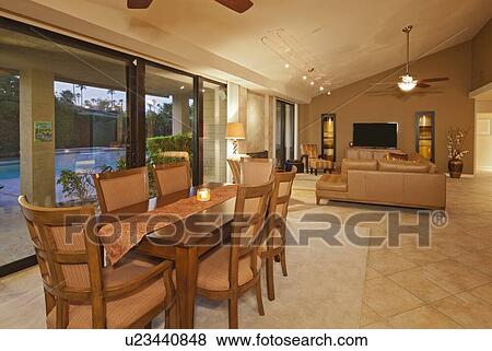 Open plan living and dining area View Large Photo Image Stock Photo - Open plan living and dining area. Fotosearch